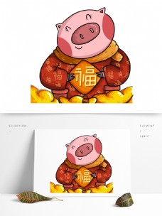 中国风小猪送福设计元素