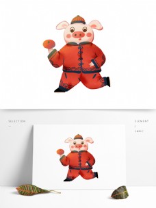 喜庆中国风拿着橘子的小猪设计