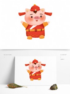手绘大年初二财神小猪设计