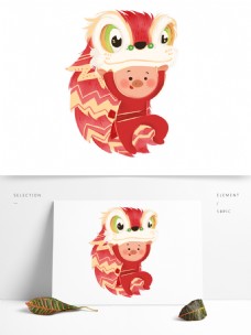 小猪舞狮子手绘插画设计