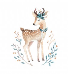 动物画北欧小清新森林麋鹿动物装饰画