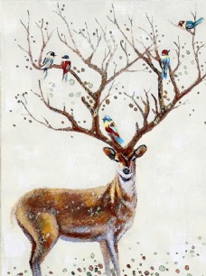 动物画北欧小清新森林麋鹿动物装饰画
