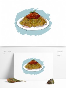 动物食品手绘原创动漫素材食品西式食物肉酱意大利面
